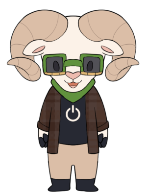 Cartoon ram with glasses and an outfit, "Ramothee Chalomet"